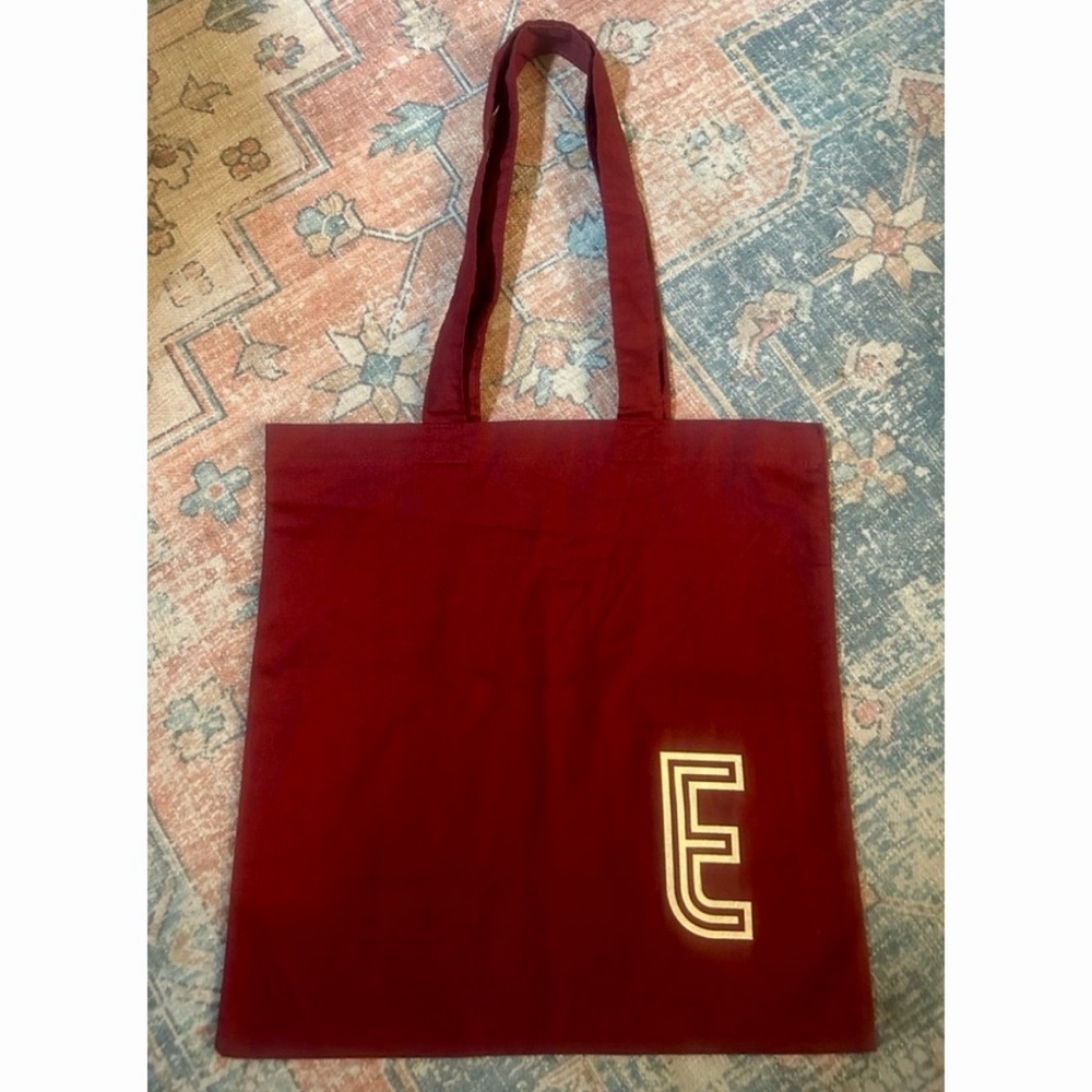 NEW Initial “E” Burgundy Cotton Canvas Tote Bag Red White Letter